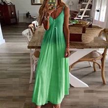 Vilavide Cute Summer Dresses Women's Casual Sleeveless Camisole V-Neck Print Maxi Tank Long Dress Womens White Green
