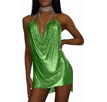 Wtxue Women's Green Sequin Dress For Women Metallic Sequin Dress Sweet Spicy Ladies Dress Rhinestone Suspender Dress Petite Dresses For Women Dress S