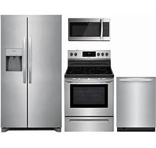 Frigidaire 4 Piece Kitchen Appliances Package W/ FRSS2623AS 36" Side By Side Refrigerator FFEF3054TS 30" Electric Range FFMV1846VS 30" Over