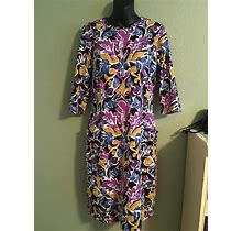 J Mclaughlin Floral Print Nylon Shift Dress Pockets Size M Purple