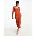 ASOS DESIGN Long Sleeve Maxi Dress With Circle Trim In Orange - Orange (Size: 0)