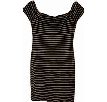 Express Womens Black W White Stripe Fitted Dress Knee Length Size