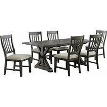 Sunset Trading Trestle 7Pc 96" Rectangle Extendable Dining Table Set In Distressed Gray Wood