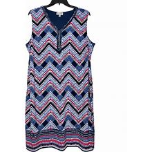 Jm Collection Dresses | Jm Collection | Casual Party Midi Colorful Chevron Beaded Dress Plus Size 3X | Color: Blue/Red | Size: 3X