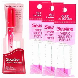 Bundle Of Sewline Fabric Glue Pen(S) Blue, And Fabric Glue Pen Refill 2-Pack(S) Blue (1 Pen, 3 2-Pack Refills)