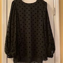 City Chic Tops | Macys Swiss Dots Black Sheer Blouse With Balloon Sleeves. Size S/16 | Color: Black | Size: 16