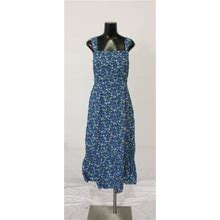 Loft Women's Petite Floral Shirred Flounce Maxi Dress Rp9 Cobalt