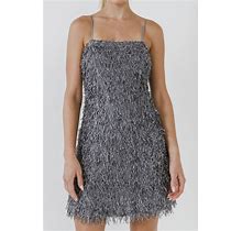 Women's Fringed Flare Mini Dress - Grey