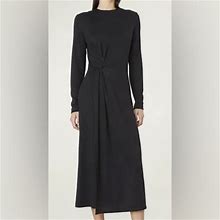 Vince Dresses | Vince Midi Asymmetric Gathered Black Long-Sleeve Dress, Size Medium | Color: Black | Size: M
