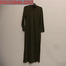 Venus Women's Olive Green Pleated Front Slit Long Dress, Size L 194402668149