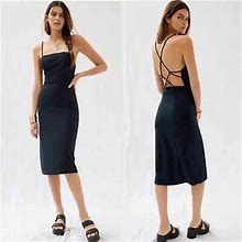 By Anthropologie Strappy Open Back Black Sleeveless Midi Dress Size Xl