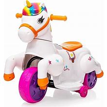 TOBBI Ride-On Unicorn Toy Rocking Horse Pony Rechargeable 6V Electric Ride On Car Motorcycle Dirt Bike W/Wheels & Music, For 3 4 5 6 Year Old Kids To