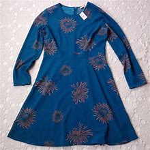 Loft Dresses | New Ann Taylor Loft Women 10 Fit Flare Skater Dress Blue Floral Knit Knee Length | Color: Blue/Yellow | Size: 10