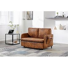 Convertible Sleeper Sofa Modern Loveseat Couch With Pull Out Bed, Small Love Seat Futon With Side Pockets For Living Room - Coffee Microfiber