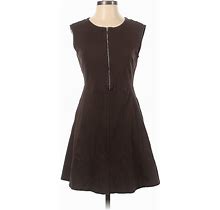 New York & Company Casual Dress - A-Line Crew Neck Sleeveless: Brown Print Dresses - Women's Size Small