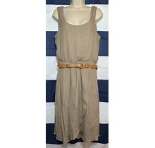 LUXOLOGY Womens Size 12 Sleeveless Beige Belted Lined Dress Elastic Waist