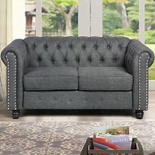 Morden Fort Linen Loveseat For Living Room Furniture Sets, Fabric Couch Gray