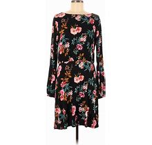 Ann Taylor LOFT Casual Dress High Neck Long Sleeves: Black Floral Dresses - Women's Size 6