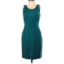 J.Crew Cocktail Dress - Sheath Scoop Neck Sleeveless: Teal Print Dresses - Women's Size 0 Petite