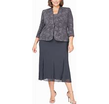Alex Evenings Women's Plus Size Tea Length Button-Front Jacket Dress, Smoke, 20W