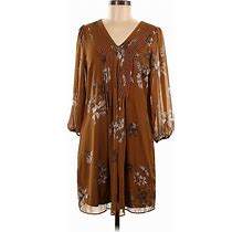 Calvin Klein Casual Dress V-Neck 3/4 Sleeve: Brown Dresses - Women's Size 8