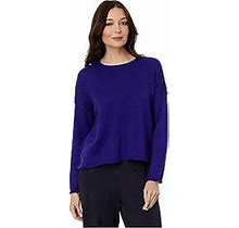 Petite Crew Neck Boxy Pullover (Blue Violet) Womens Clothing