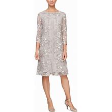 Alex Evenings Women's Floral Embroidered Mesh Jacket Sheath Dress - Taupe - Size 6