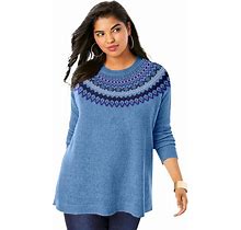Roaman's Women's Plus Size Fair Isle Pullover Sweater - 18/20, Blue