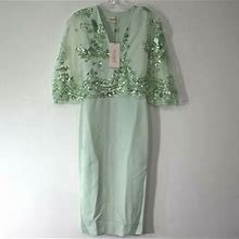 Club L London Sequin Cape Overlay Scuba Midi Dress Size 2 Pale Green $