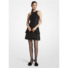 Michael Kors Pinstripe Sequined Georgette Halter Dress In Black - Size 6 By MICHAEL Michael Kors