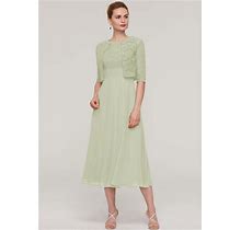 STACEES Tea-Length Chiffon Mother Of The Bride Dress STACEES Mother Of The Bride Dress With Lace Jacket - Dusty Sage