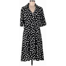 Ronni Nicole Casual Dress - Wrap Collared Short Sleeve: Black Polka Dots Dresses - Women's Size 14