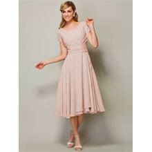 2024 Sheath Bateau Chiffon Pearl Pink Short Bridesmaid Dress