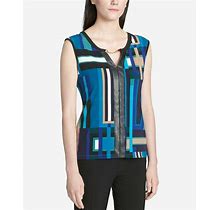 Calvin Klein Printed Faux-Leather Trim Scoop Neck Sleeveless Top - Size S NEW
