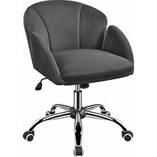 SMILE MART Modern Velvet Rolling Desk Chair For Home Office Dark Gray