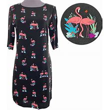 Modcloth Dresses | Sugarhill Boutique Pink Flamingo Tunic - Black Half Sleeve Mod Mini Dress Uk 8 | Color: Black/Pink | Size: S