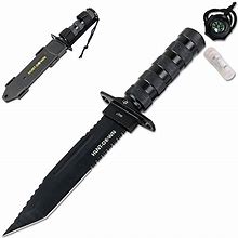 HUNT-DOWN 12" Black Color Fixed Blade Survival Knife - Survival Kit & Compass