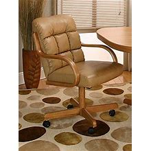 Casual Rolling Caster Dining Chair With Swivel Tilt In Oak Wood With Bonded Leather Seat And Back (1 Chair)