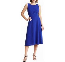 Connected Apparel Sleeveless Pleated Waist A-Line Midi Dress - Blue - Casual Dresses Size 10