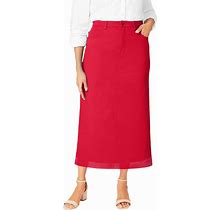 Plus Size Women's Classic Cotton Denim Midi Skirt By Jessica London In Vivid Red (Size 14) 100% Cotton