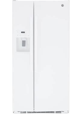 GE - 23.0 Cu. Ft. Side-By-Side Refrigerator With External Ice & Water Dispenser - High Gloss White