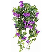 Doubleq 62cm 25 Heads Indoor Outdoor Fake Silk Wall Garland Home Decor Artificial Flower Hanging Plant Morning Glory Vine(Purple)