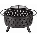 Black 32"Iron Fire Pit Crossweave Wood-Burning Fire Pit With Spark Screen Poker And Cover For Backyard Patio Size 32