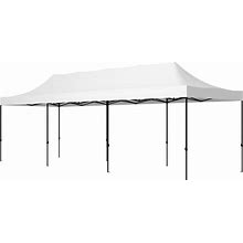 Outsunny 9.5' X 28' Pop Up Canopy Tent, Instant Tents For Parties, Freestanding Height Adjustable Sun Shelter With Carry Bag And Sand Bags, White