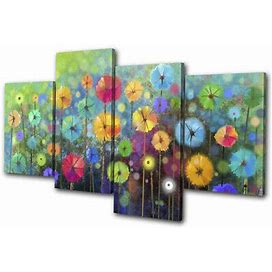 Watercolour Style Flowers Meadow Floral Multi Canvas Wall Art Picture