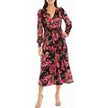 The Limited Women's Floral Printed Long Sleeve Surplice Dress, Large