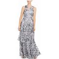 Calvin Klein Womens Silver Sequined Floral Sleeveless Jewel Neck Full-Length Formal Ruffled Dress 10