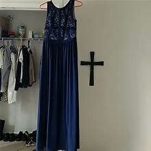 Navy Blue Aline Formal Dress Long Dress | Color: Blue/Cream | Size: 8