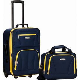 Rockland 2-Pc. Pattern Softside Luggage Set - Navy With Yellow Trim