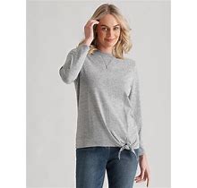 RIVERS - Womens Summer Tops - Grey Tshirt / Tee - Elastane - Casual Clothing - Marle - Relaxed Fit - Long Sleeve - Crew Neck - Regular - Tie Front 18